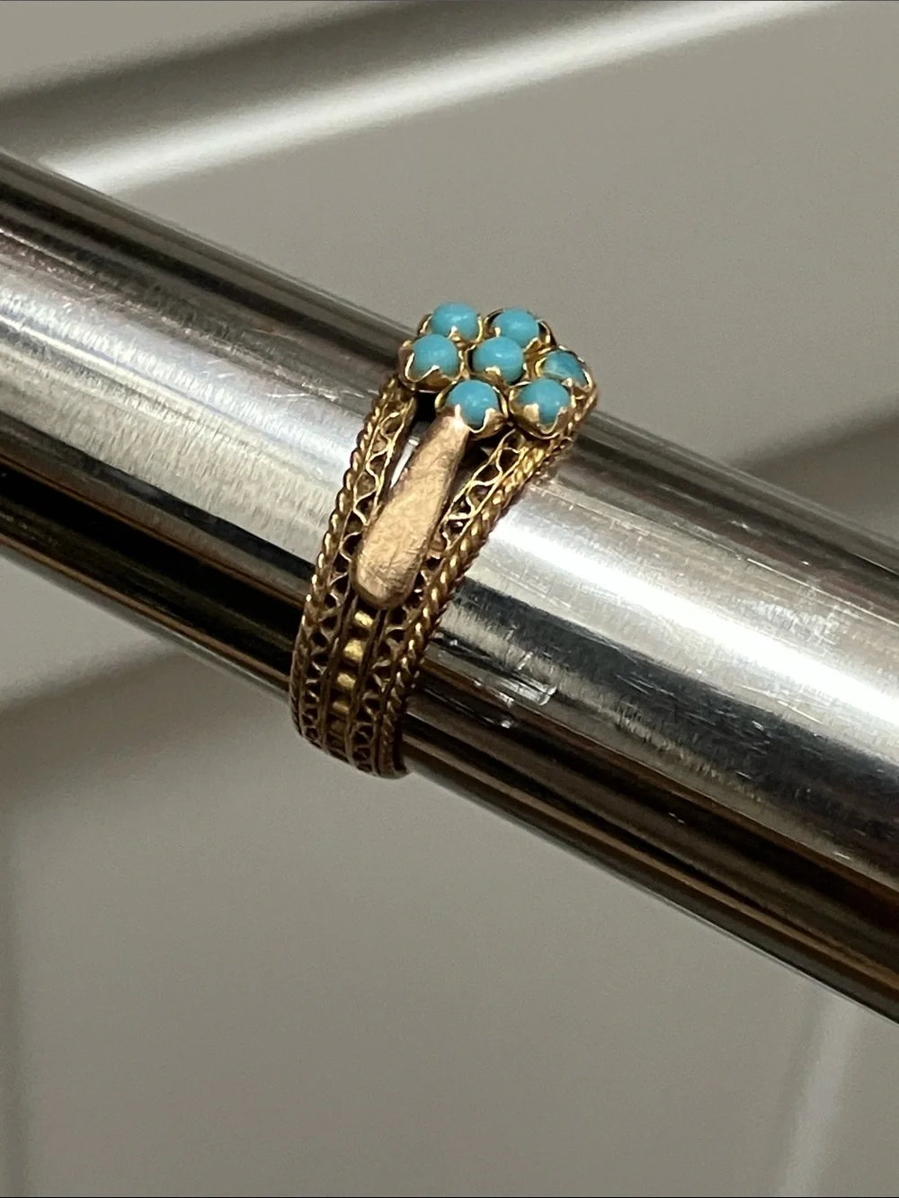 15K Gold Victorian Turquoise ring - Picture 9 of 17